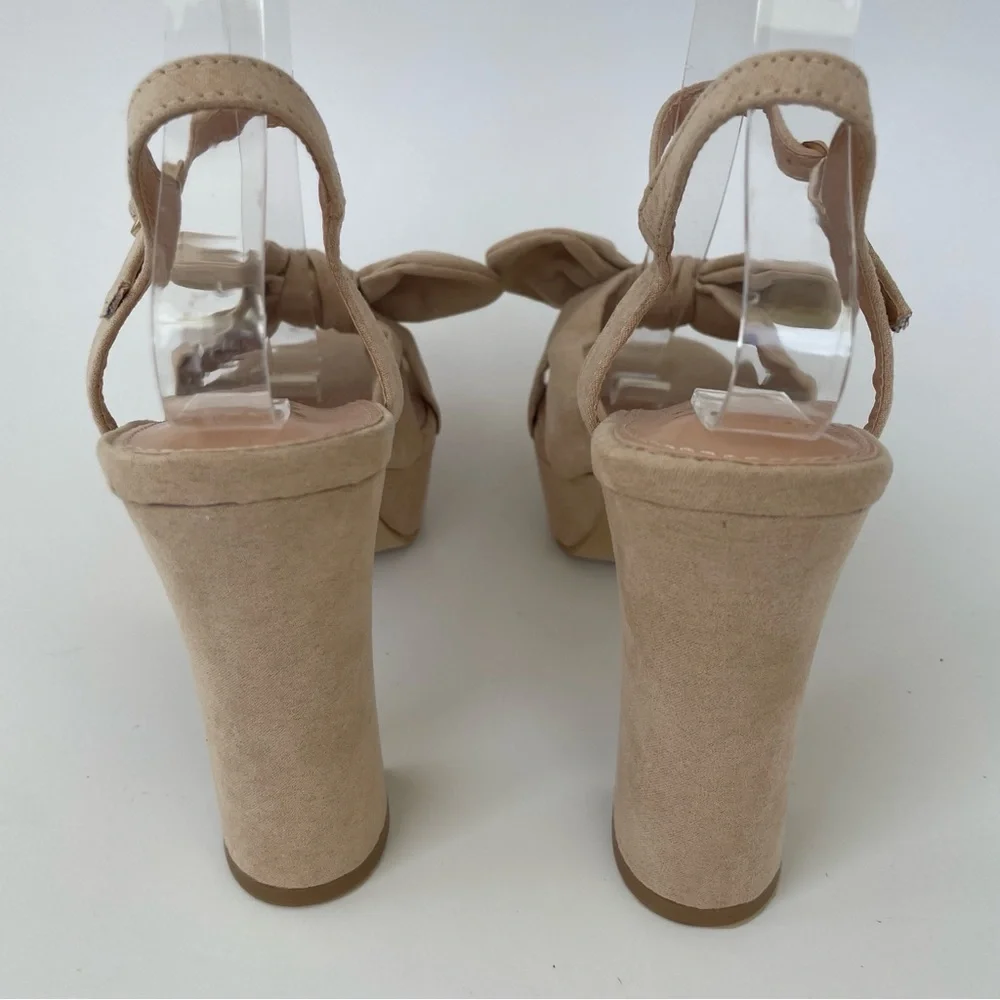 Lulu's Tan Platform Sandals with Slingback Strap
